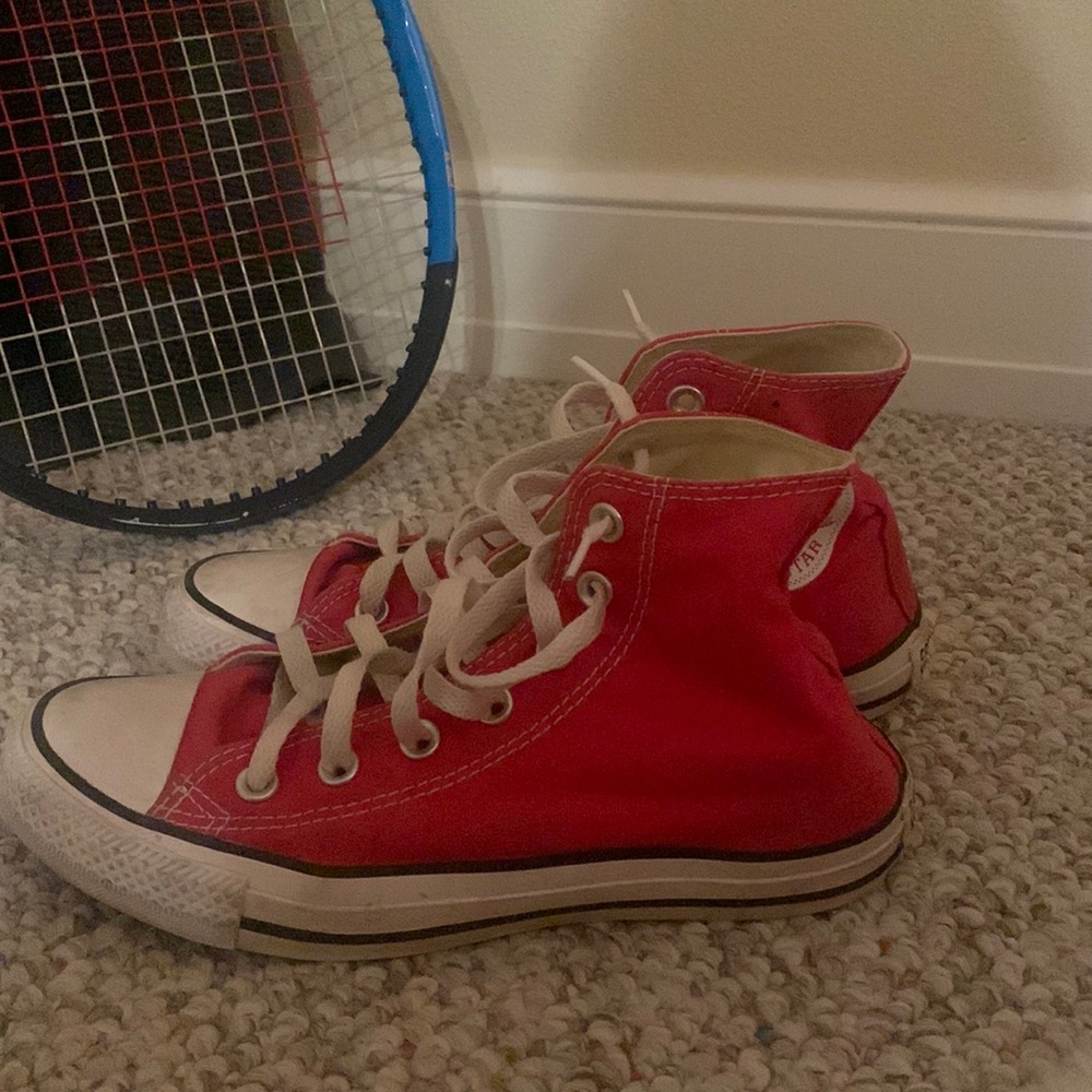 Red all star high top converse